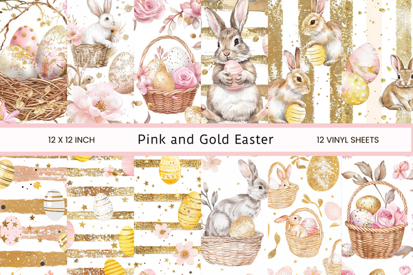 Pink and Gold Easter - Adhesive Vinyl 12x12 Sheets - 12 Design Options