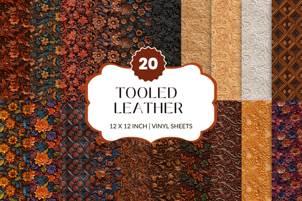 Tooled Leather Collection - Adhesive Vinyl 12x12 Sheets - 20 Design Options