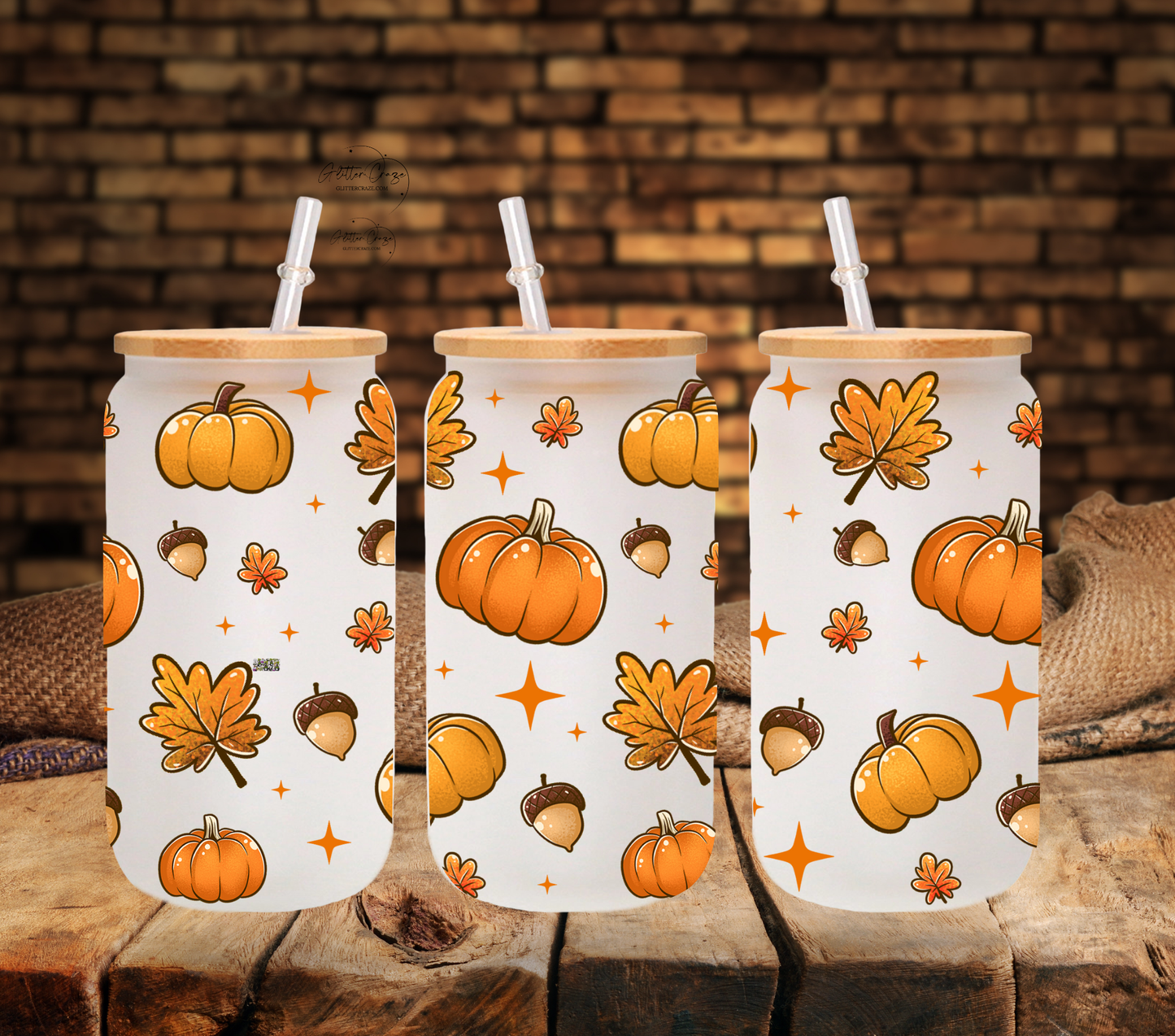 Fall Pumpkins and Leaves - UV DTF 16oz Libbey wrap