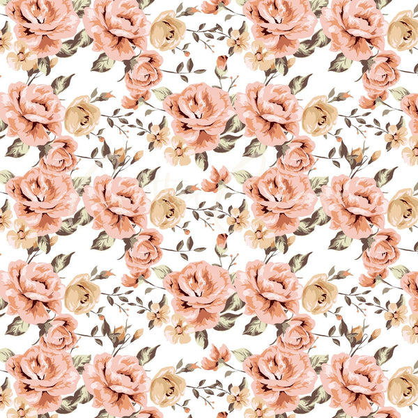 Vintage Peach Floral Collection - Adhesive Vinyl 12x12 Sheet - 12 Designs available