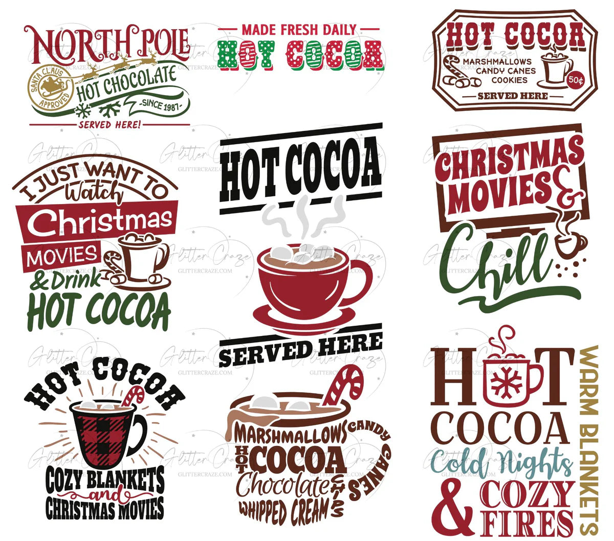 Hot Cocoa - UV DTF Decal sheets - 3 Design options- 9 decals per sheets