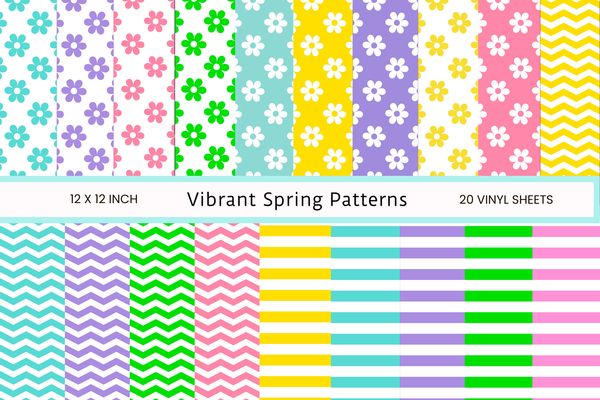 Vibrant Spring Patterns - Adhesive Vinyl 12x12 Sheets - 20 Design Options