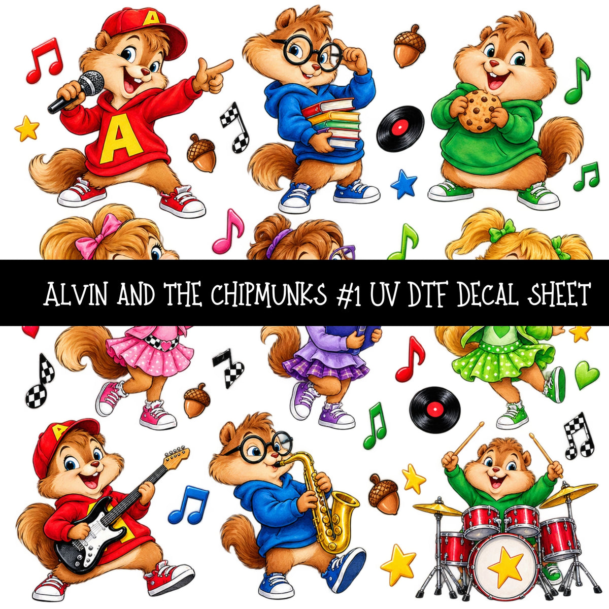 Alvin and the Chipmunks UV DTF Decal sheets 11 Designs available