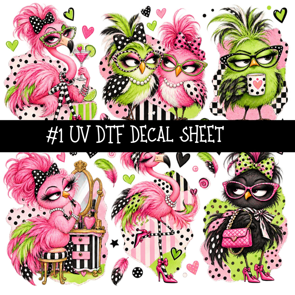 Flock Around UV DTF Decal sheets 11 Designs available