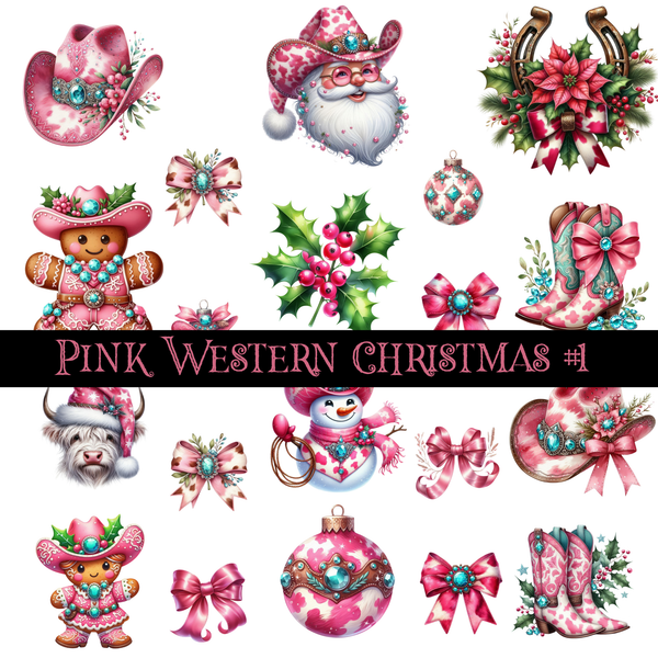 Pink Western Christmas - UV DTF Decal Sheet (3 Variants)