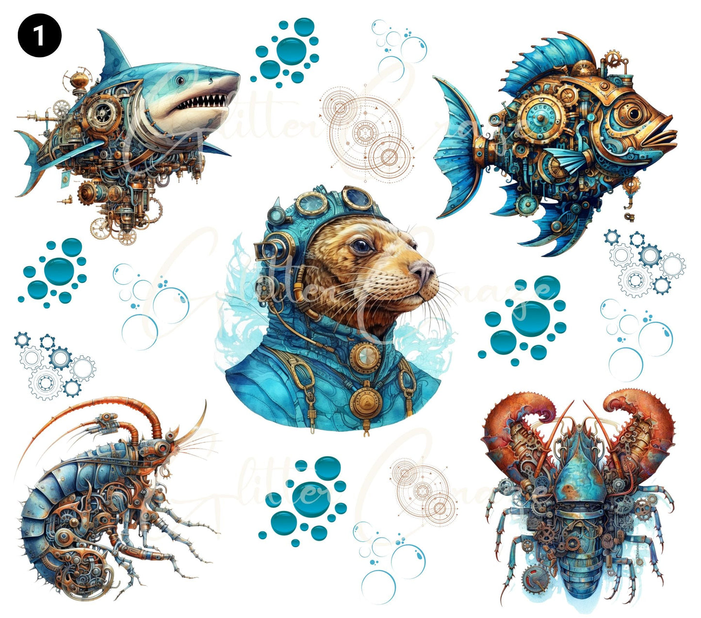 Steampunk Sealife - UV DTF Decal sheet- 5 Designs Available