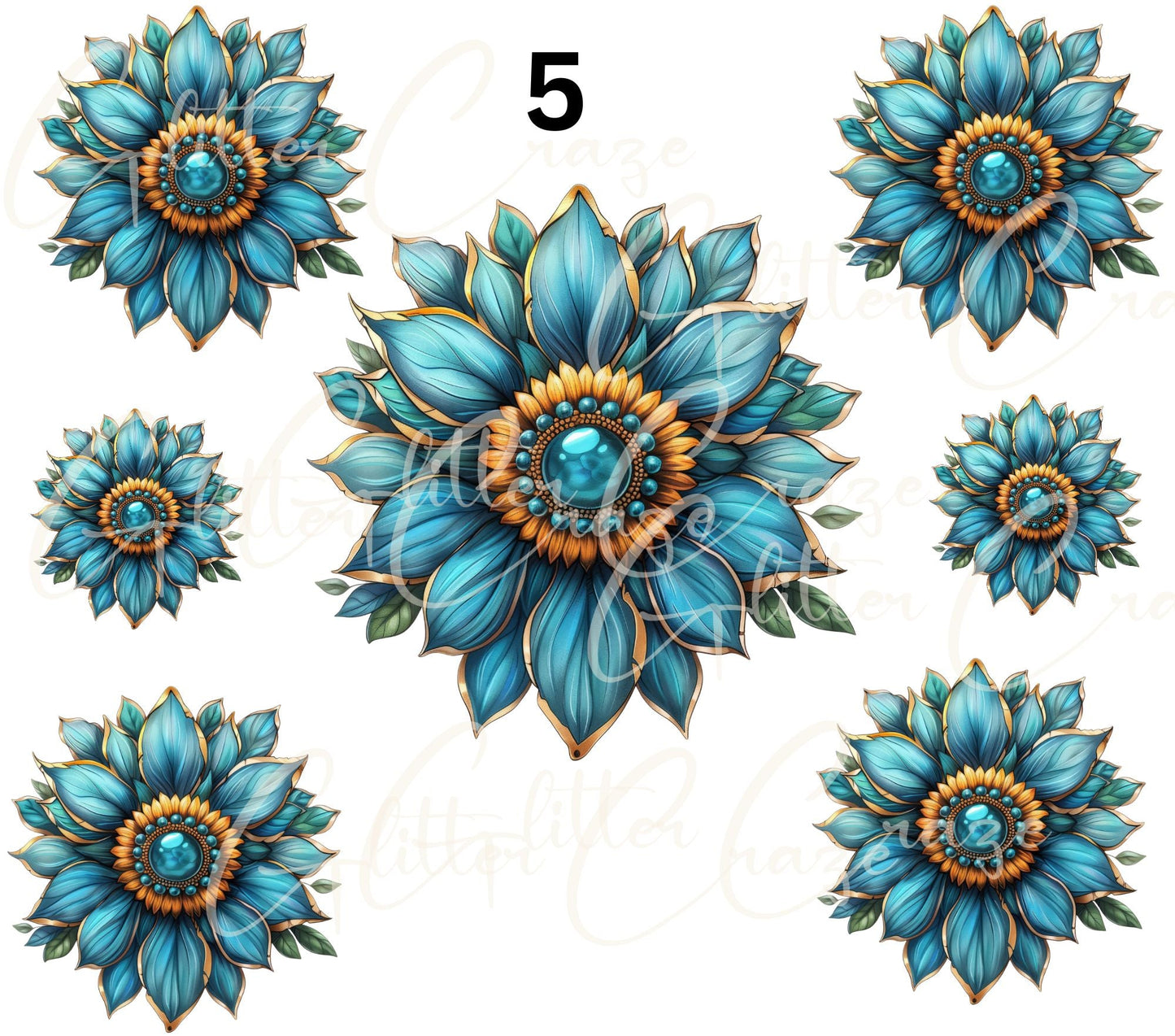 Turquoise and Sunflowers- - UV DTF Decal sheets - 7 design sheets