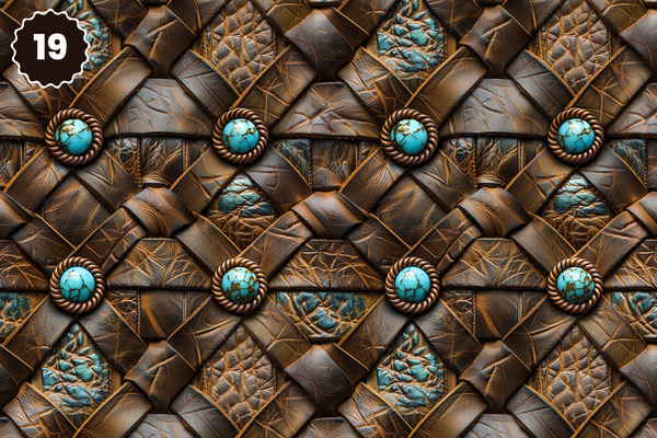 Turquoise and Brown Tooled Leather - Adhesive Vinyl 12x12 Sheets - 22 Design Options