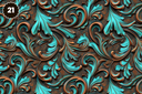 Turquoise and Brown Tooled Leather - Adhesive Vinyl 12x12 Sheets - 22 Design Options