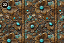 Turquoise and Brown Tooled Leather - Adhesive Vinyl 12x12 Sheets - 22 Design Options