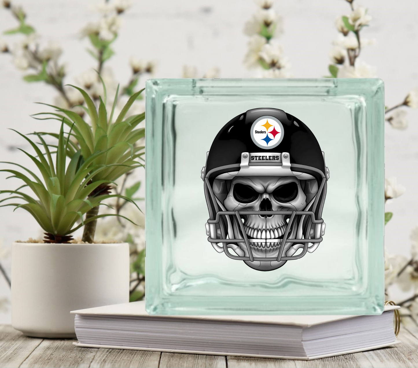 Football Skulls - UV DTF Glass Block Decal - 6.5 inches