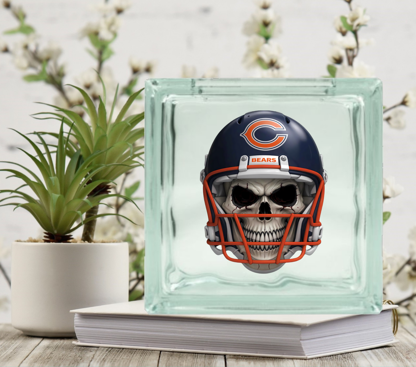 Football Skulls - UV DTF Glass Block Decal - 6.5 inches
