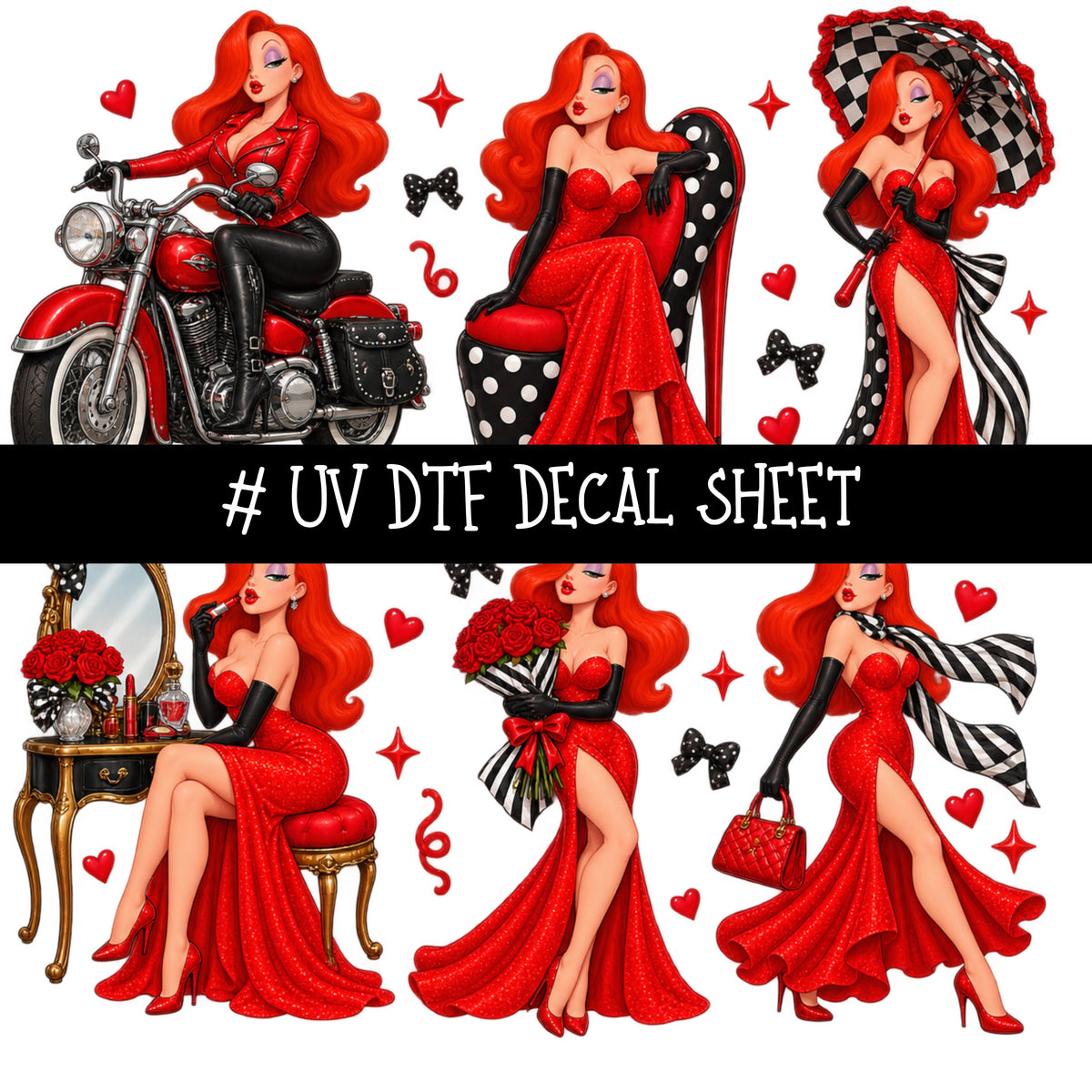 Jessica Rabbit UV DTF Decal sheets 13 Designs available