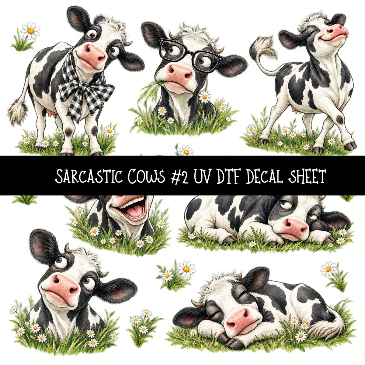 Sarcastic Cows UV DTF Decal sheets 12 Designs available