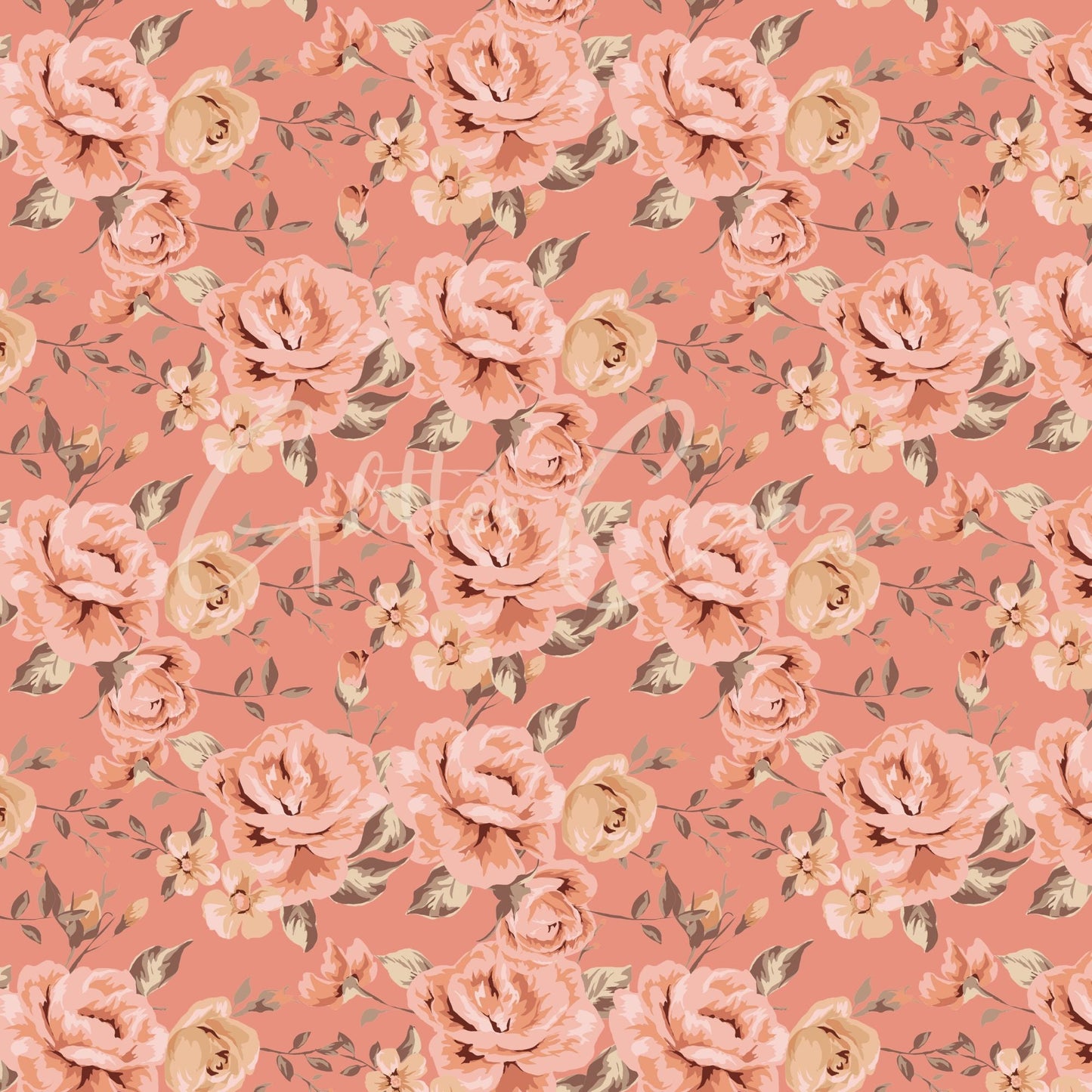 Vintage Peach Floral Collection - Adhesive Vinyl 12x12 Sheet - 12 Designs available