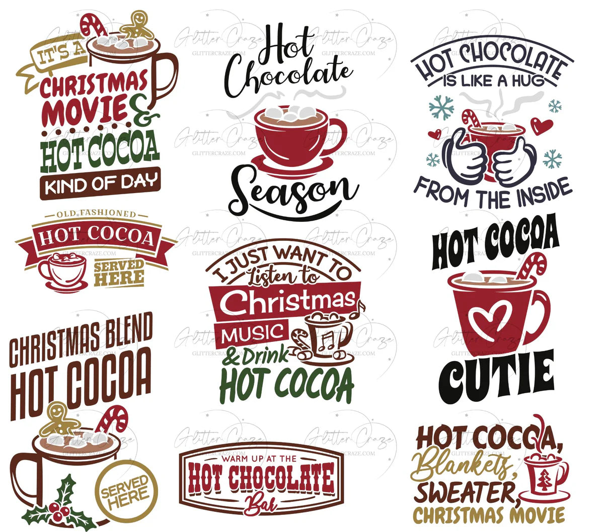 Hot Cocoa - UV DTF Decal sheets - 3 Design options- 9 decals per sheets