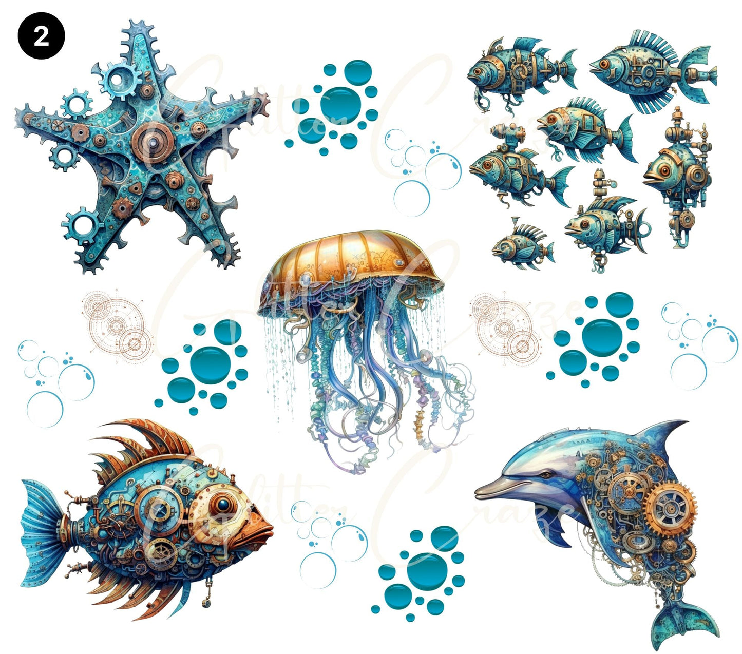 Steampunk Sealife - UV DTF Decal sheet- 5 Designs Available