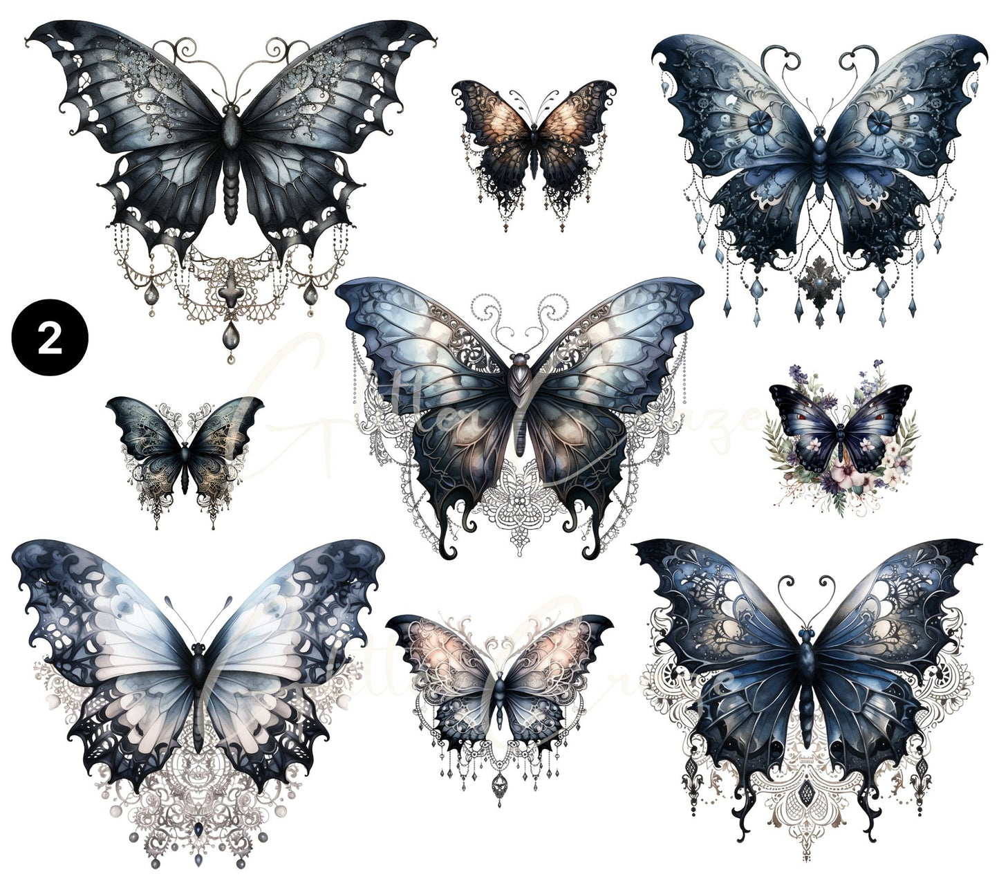 Gothic Butterflies - UV DTF Decal sheets- 2 Designs available