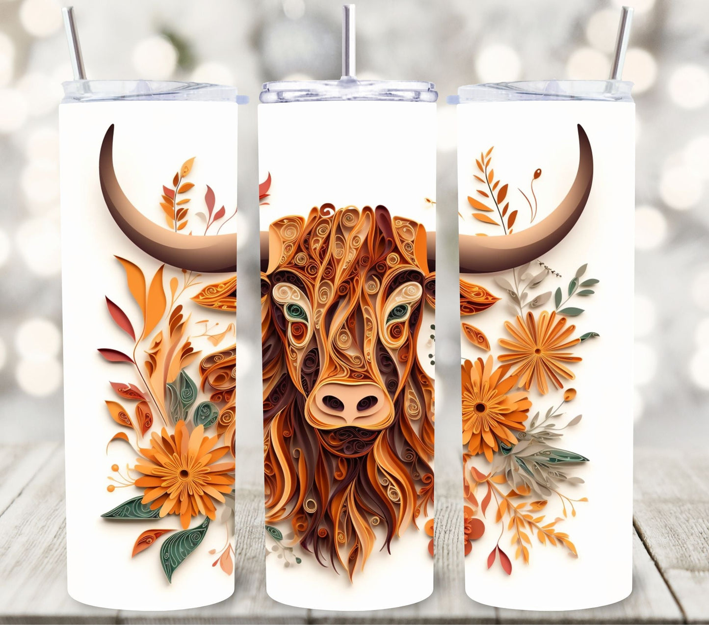 3D Highland Cow - Adhesive Vinyl Wrap -8 designs