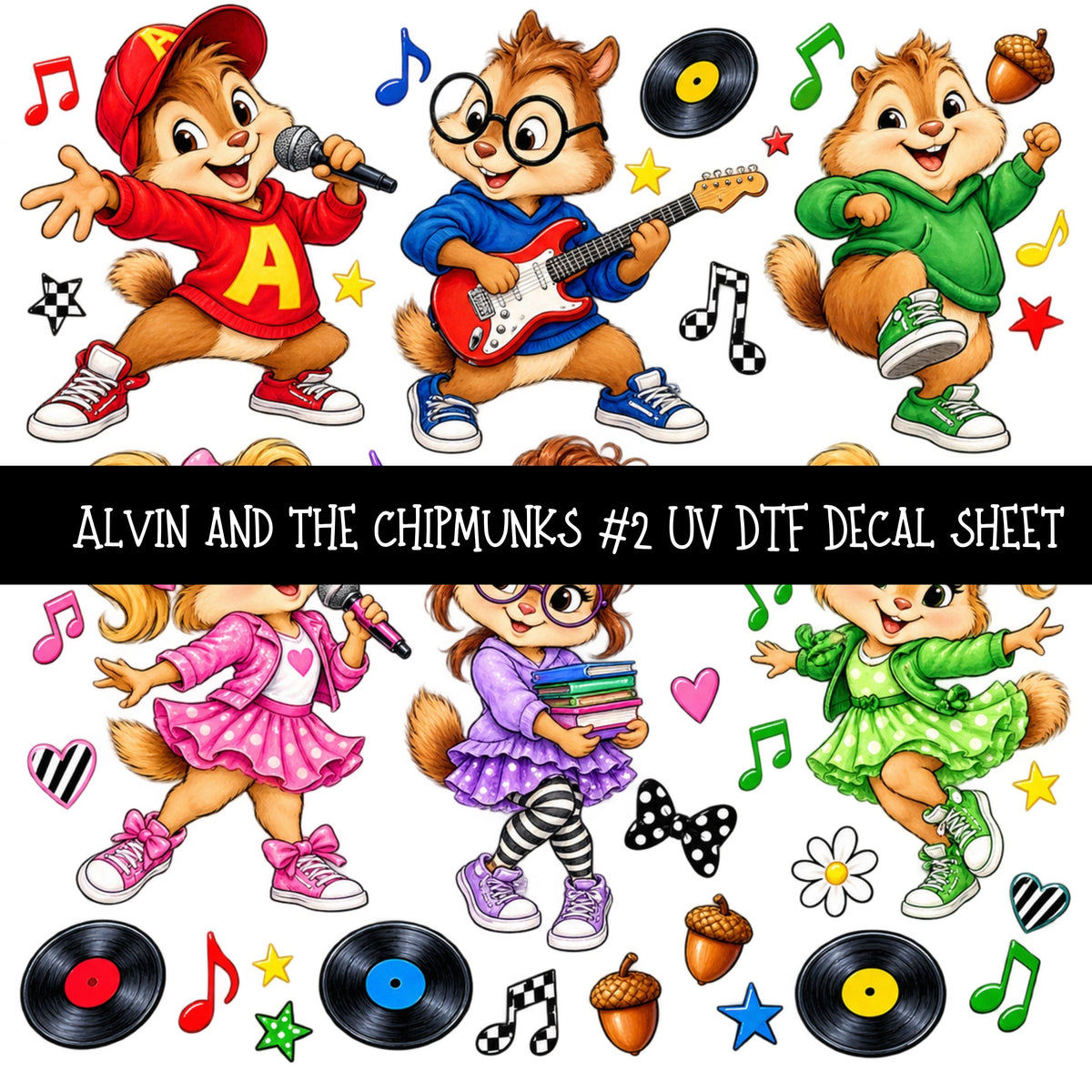 Alvin and the Chipmunks UV DTF Decal sheets 11 Designs available