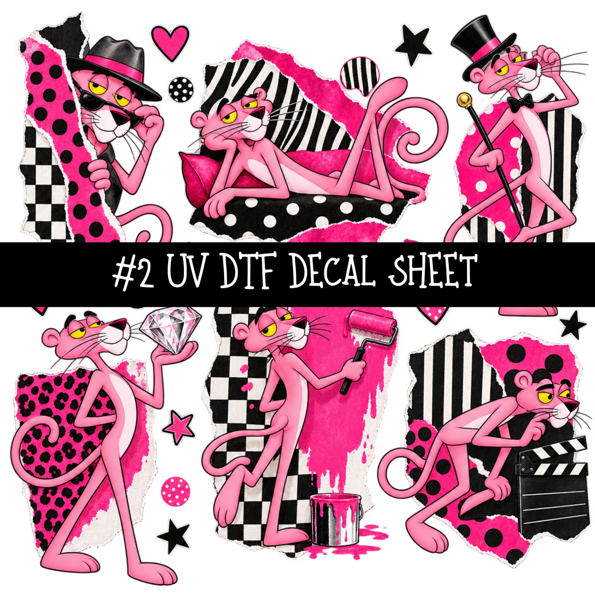 Pink Panther UV DTF Decal sheets 11 Designs available