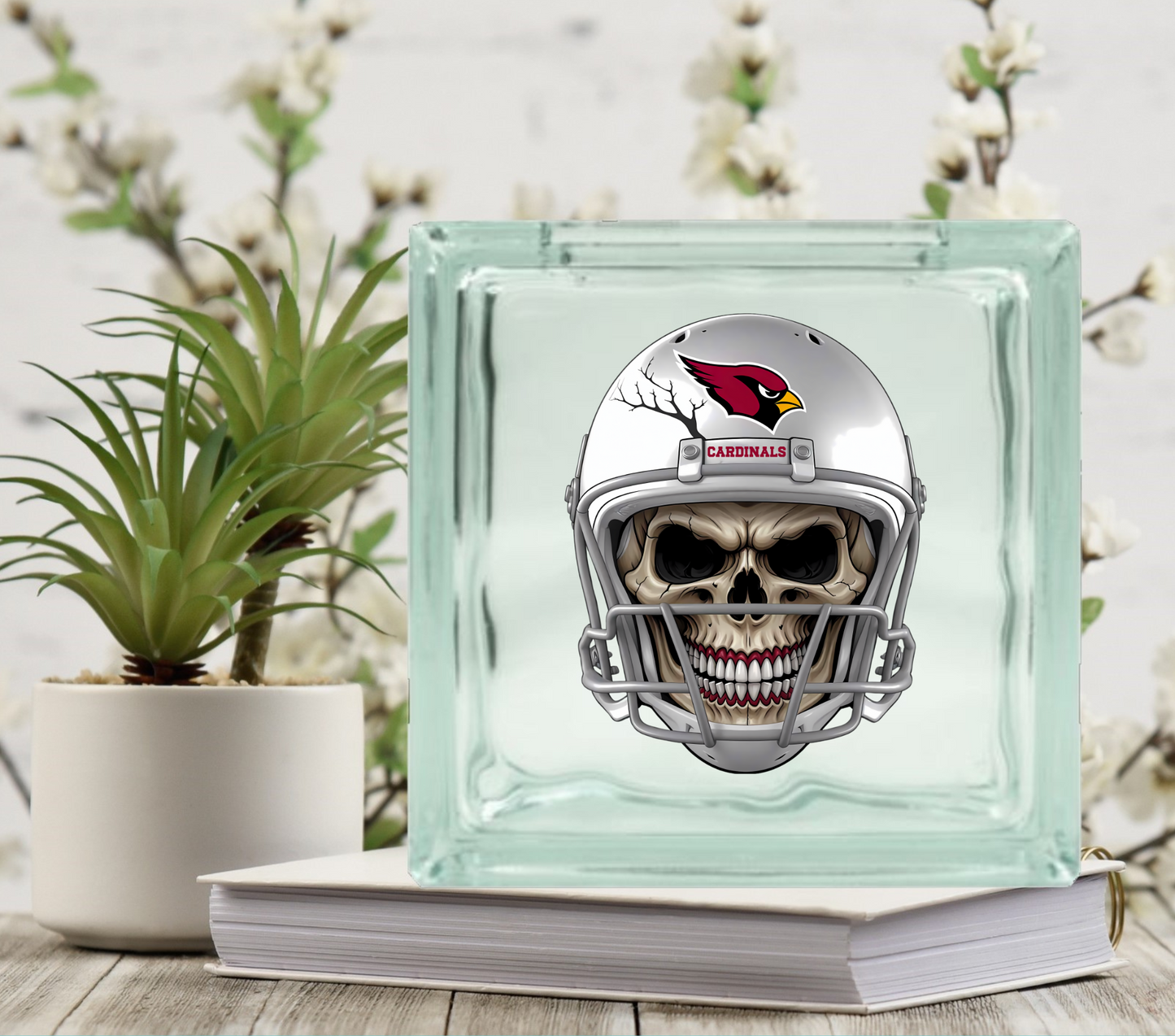 Football Skulls - UV DTF Glass Block Decal - 6.5 inches
