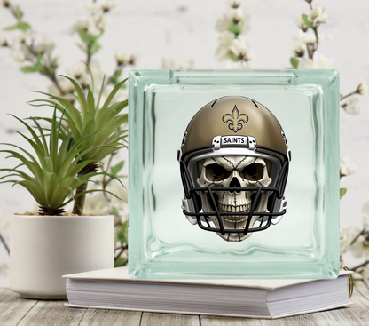 Football Skulls - UV DTF Glass Block Decal - 6.5 inches