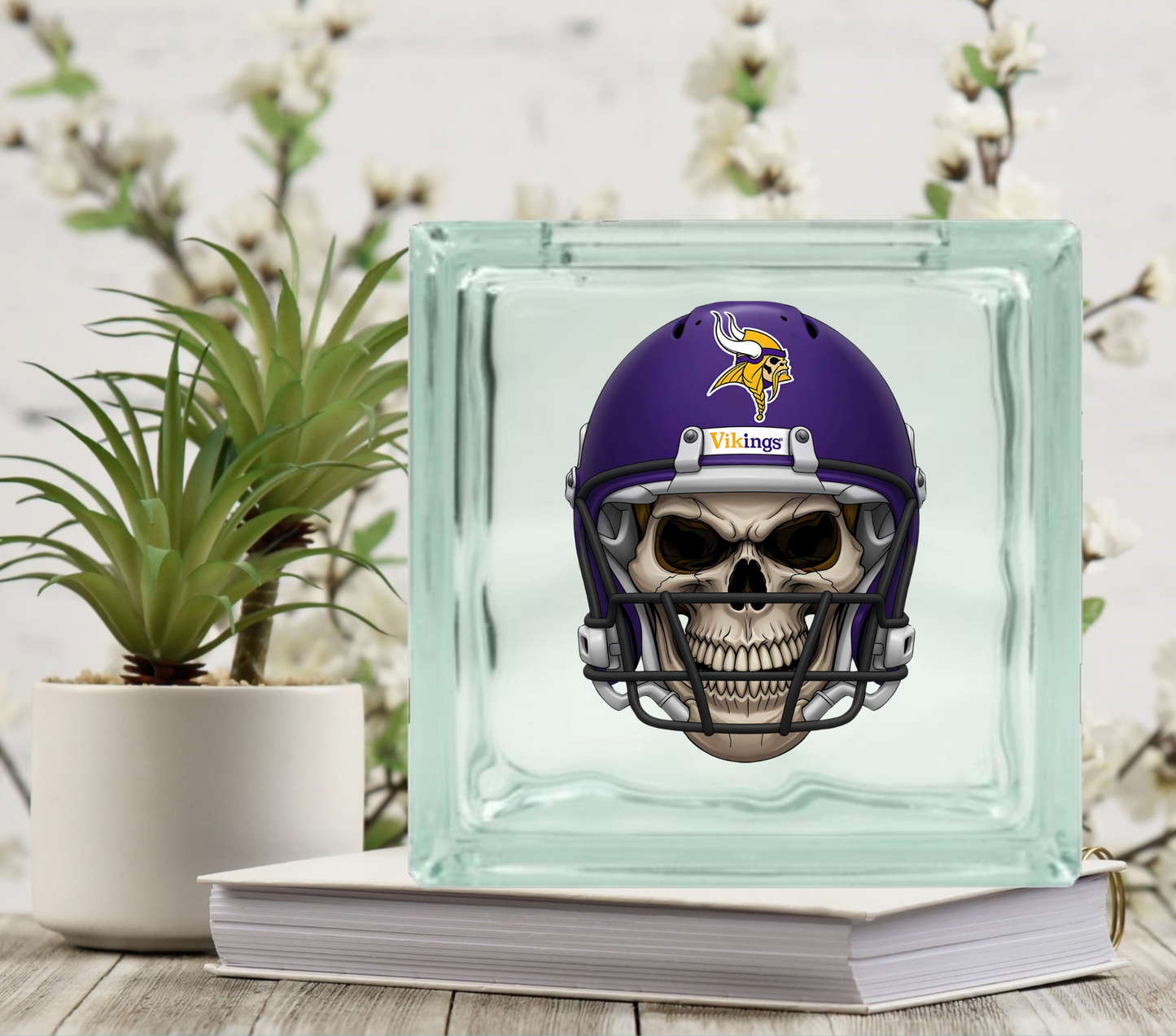 Football Skulls - UV DTF Glass Block Decal - 6.5 inches