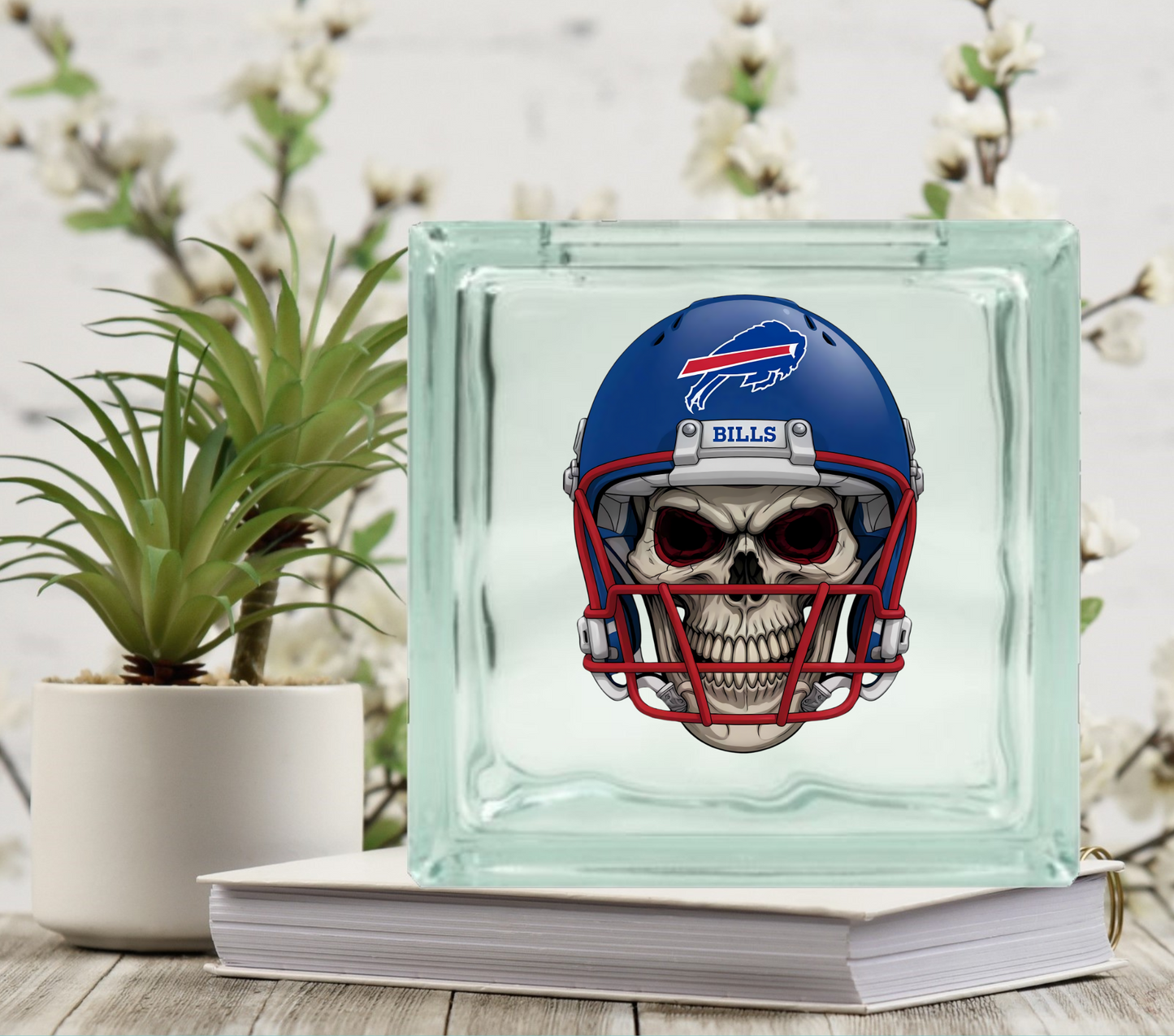 Football Skulls - UV DTF Glass Block Decal - 6.5 inches