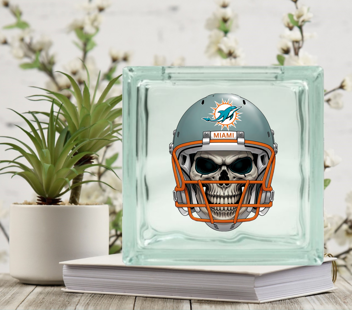 Football Skulls - UV DTF Glass Block Decal - 6.5 inches