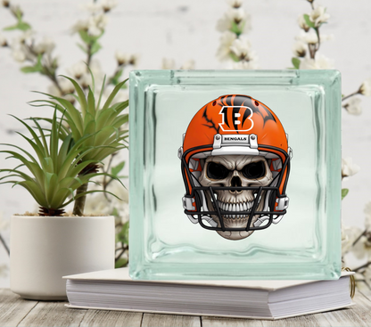 Football Skulls - UV DTF Glass Block Decal - 6.5 inches