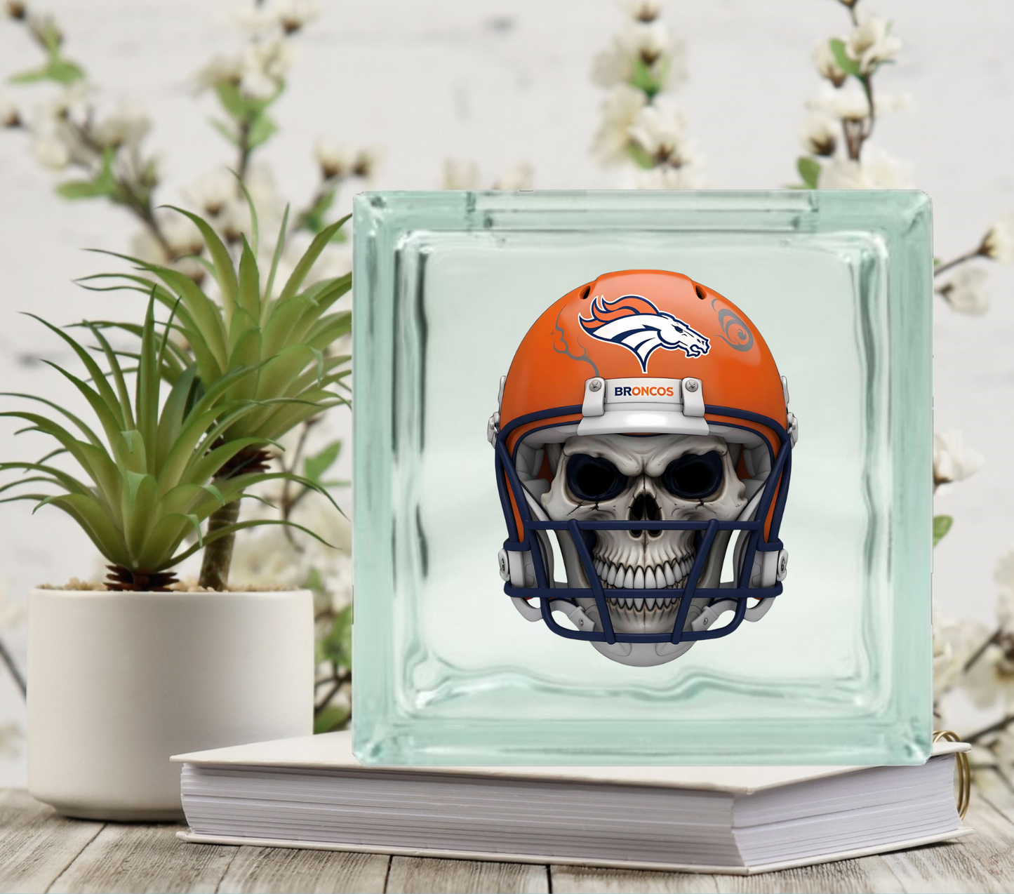 Football Skulls - UV DTF Glass Block Decal - 6.5 inches