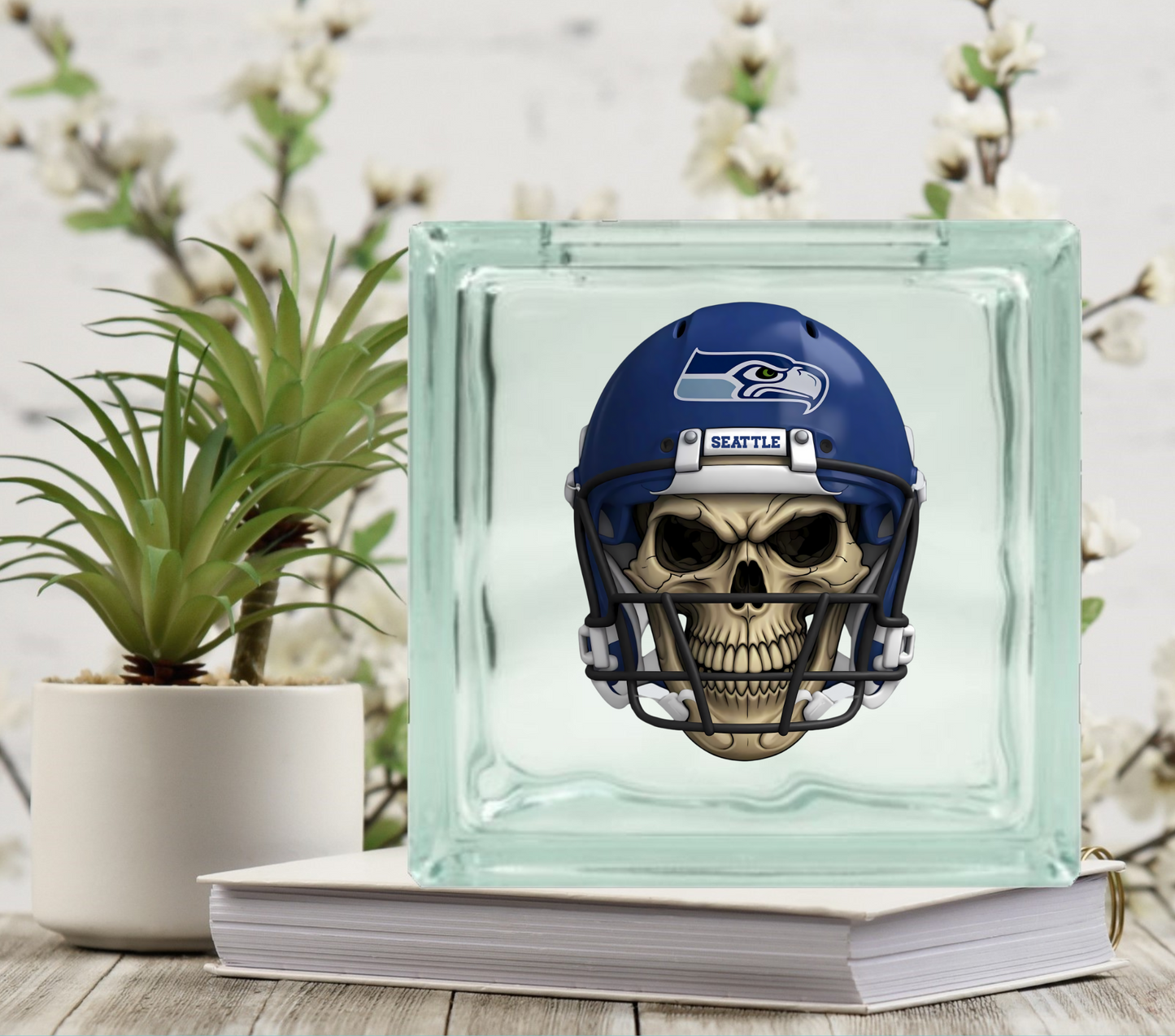 Football Skulls - UV DTF Glass Block Decal - 6.5 inches