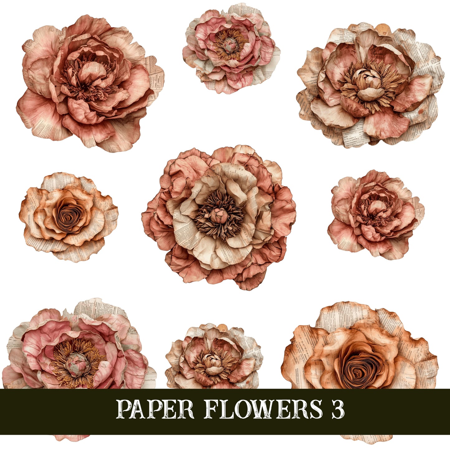 Paper Flowers UV DTF Decal Sheets 4 sheet design options