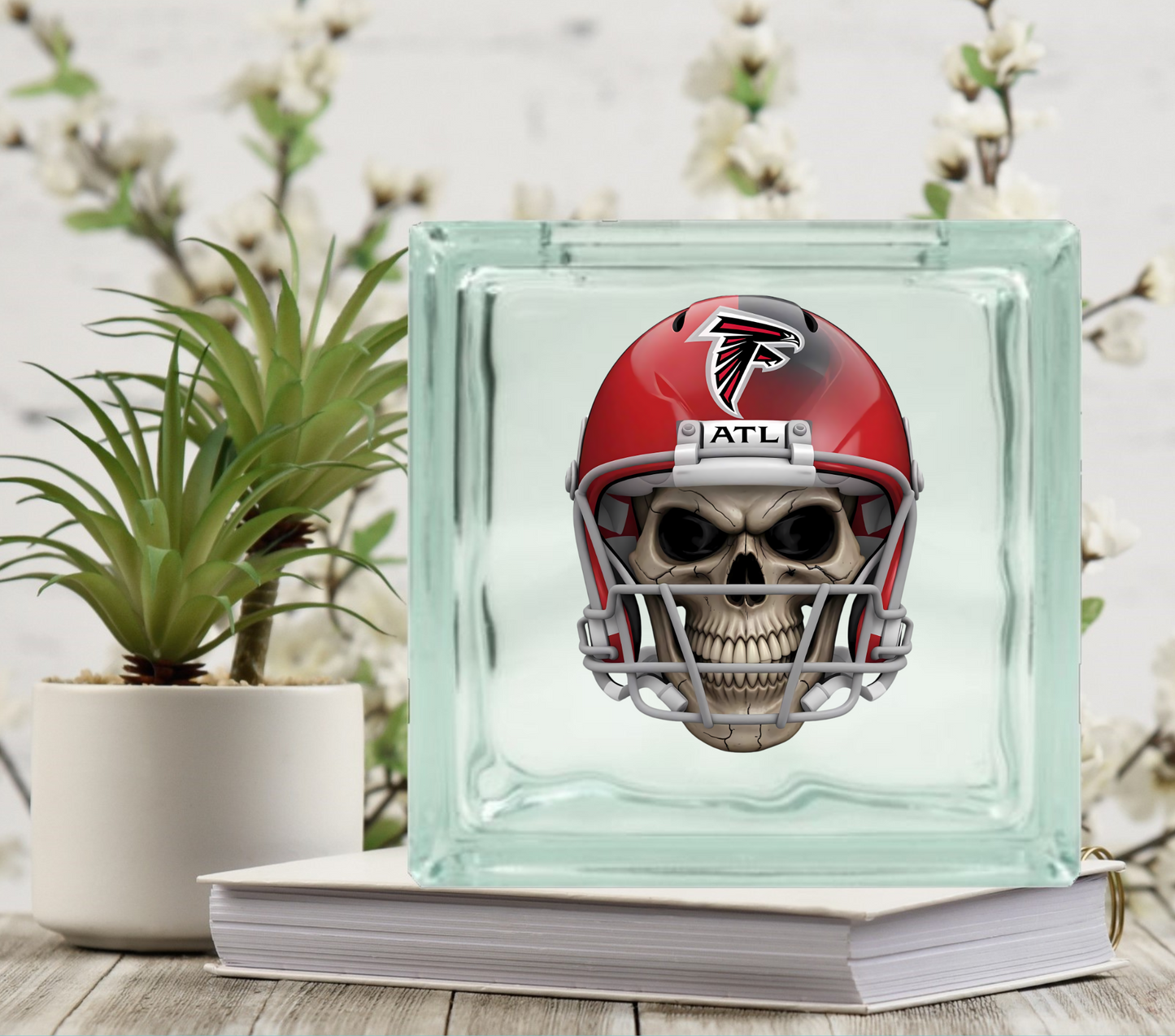 Football Skulls - UV DTF Glass Block Decal - 6.5 inches