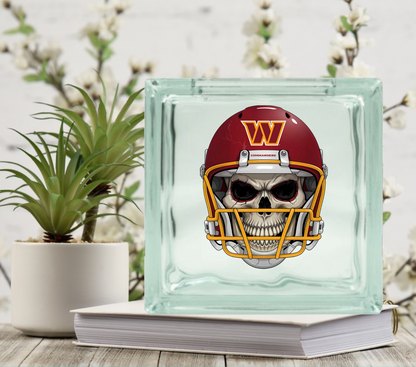 Football Skulls - UV DTF Glass Block Decal - 6.5 inches