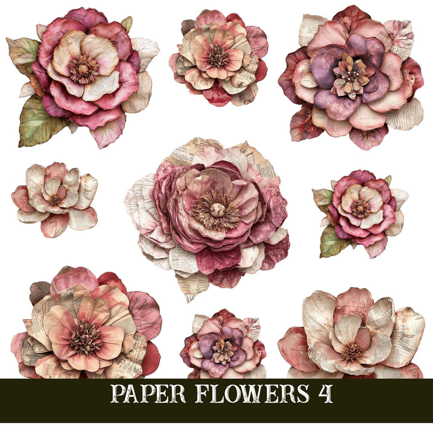 Paper Flowers UV DTF Decal Sheets 4 sheet design options