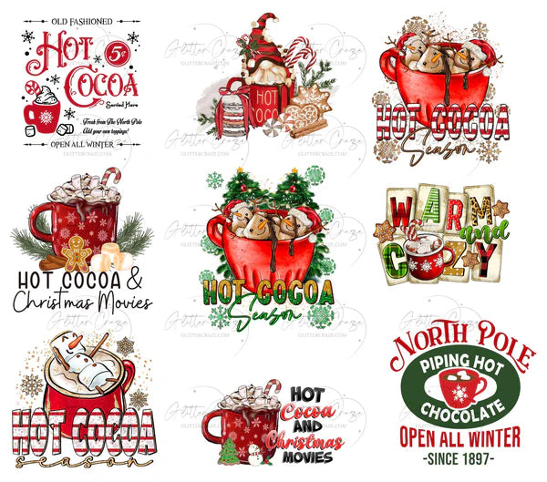 Hot Cocoa - UV DTF Decal sheets - 3 Design options- 9 decals per sheets