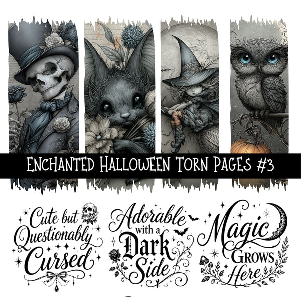 Enchanted Halloween Torn Pages UV DTF Decal sheets 10 Designs available