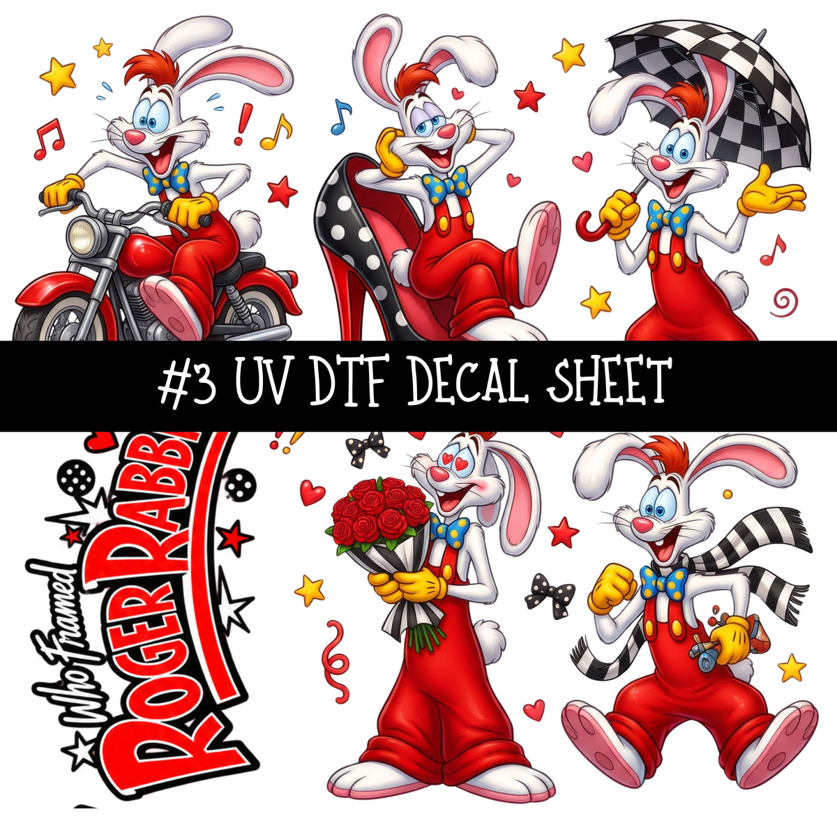 Jessica Rabbit UV DTF Decal sheets 13 Designs available
