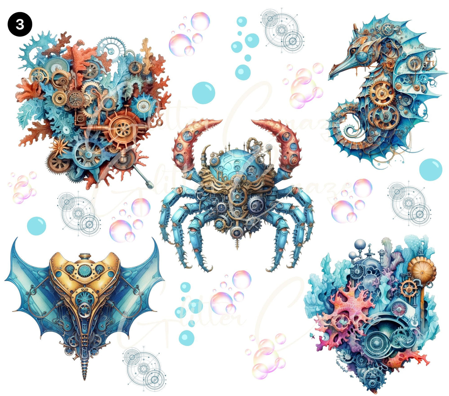 Steampunk Sealife - UV DTF Decal sheet- 5 Designs Available