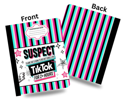 Suspect claims she's going to bed but Tiktoks composition notebook wrap