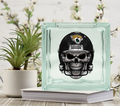 Football Skulls - UV DTF Glass Block Decal - 6.5 inches