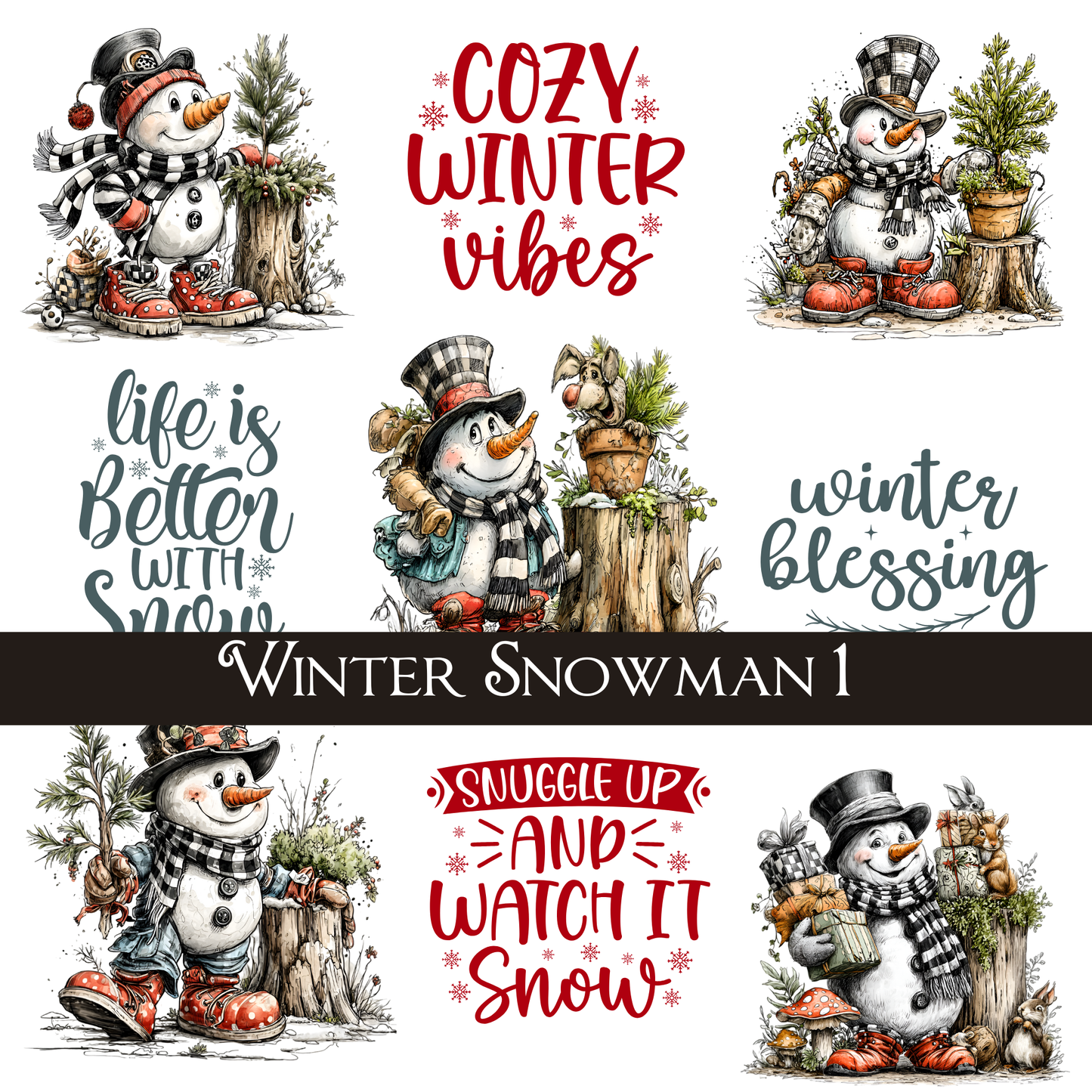 Winter Snowman -UVDTF Decal Sheets (5 Variants)
