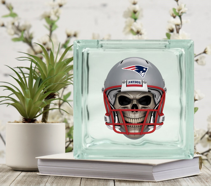 Football Skulls - UV DTF Glass Block Decal - 6.5 inches