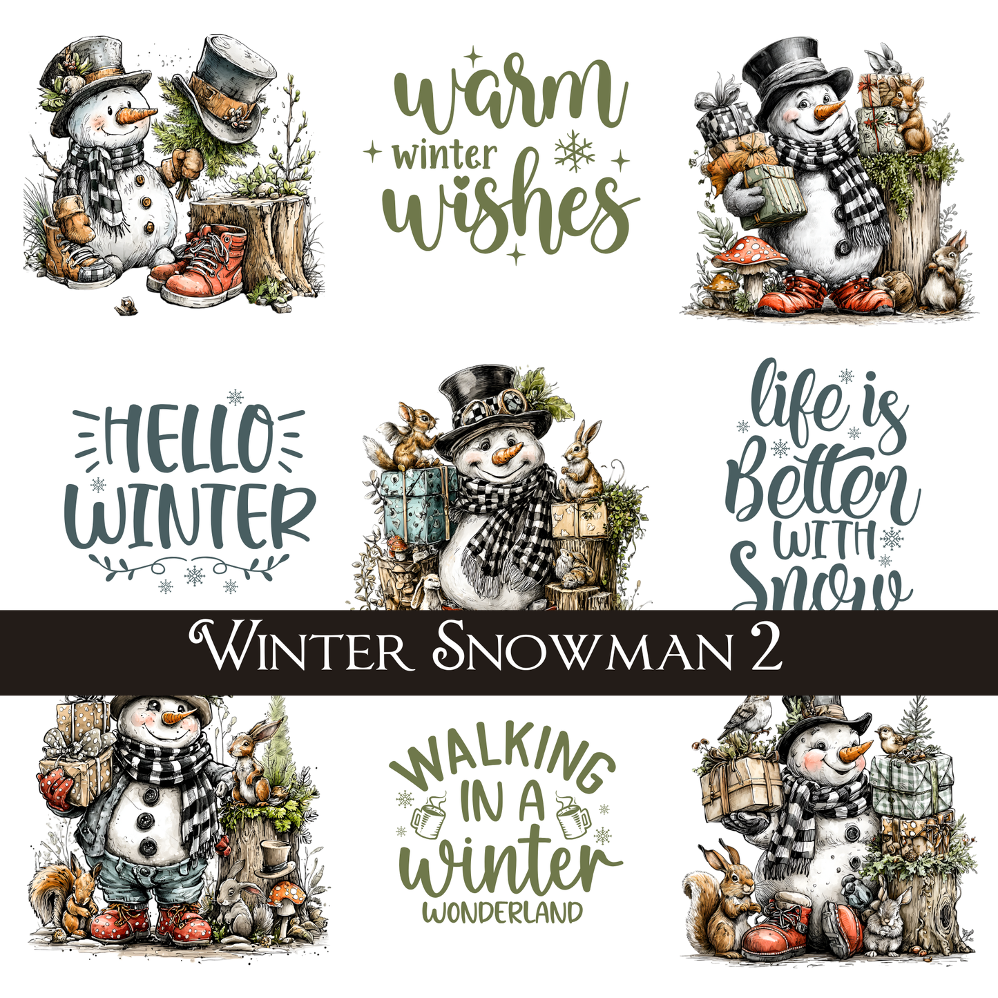 Winter Snowman -UVDTF Decal Sheets (5 Variants)