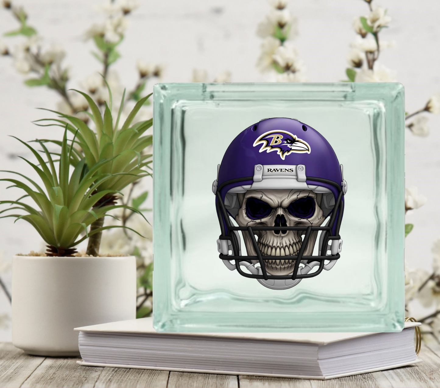 Football Skulls - UV DTF Glass Block Decal - 6.5 inches
