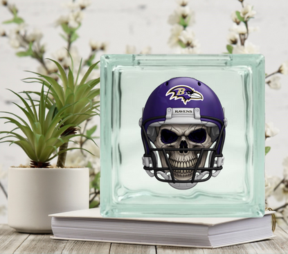 Football Skulls - UV DTF Glass Block Decal - 6.5 inches