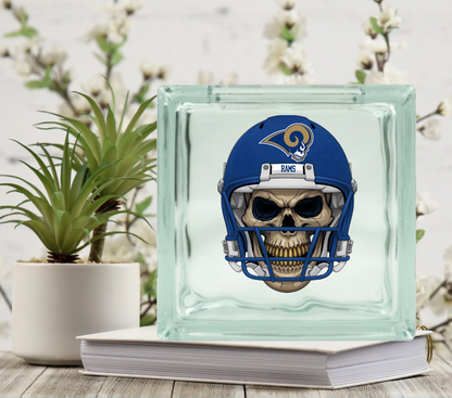 Football Skulls - UV DTF Glass Block Decal - 6.5 inches