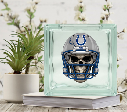 Football Skulls - UV DTF Glass Block Decal - 6.5 inches